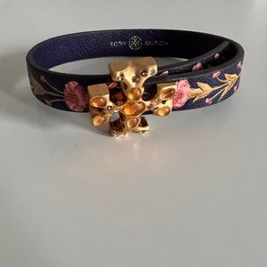 Tory Burch Navy/Multi Roxanne Embellished Leather Band Bracelet